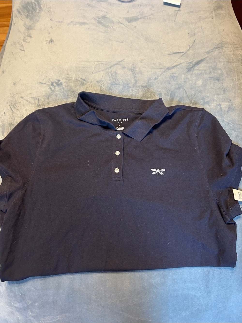 Talbots Dark Blue Polo Shirt with Dragonfly Embroidery
